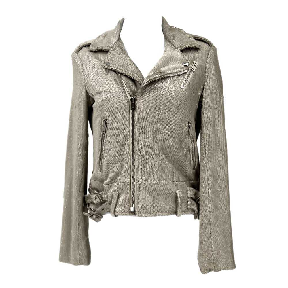 IRO Beige Leather Jacket Sequin Moto | Womens 4